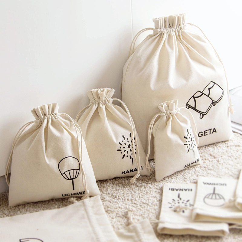 Custom Gift Muslin Calico Canvas Cotton Small Pouch Dust Draw String Drawstring Bag