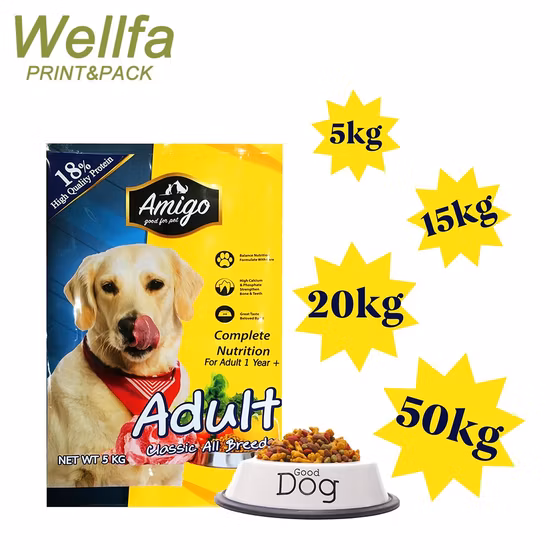 Bolsas Ziplock de pie, bolsa para perros y gatos, bolsa de plástico con fondo plano y cremallera, bolsas de embalaje de alimentos para mascotas con lámina impresa mate