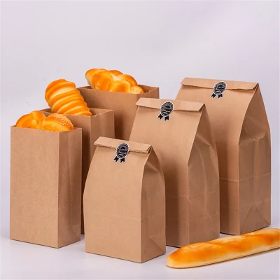 Bolsas de papel Kraft marrón de 27X15X9, 32X18X11cm, paquete para hornear pan y galletas, bolsas de regalo, embalaje de comida para llevar, bolsa ecológica al por mayor