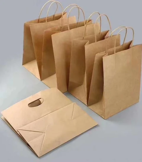 Bolsa de embalaje de papel Kraft impresa de lujo personalizada al por mayor, bolsa de regalo con asa de papel torcido